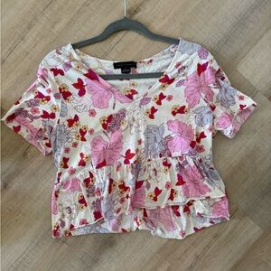 Sanctuary Floral V-Neck Blouse - Pink and Red